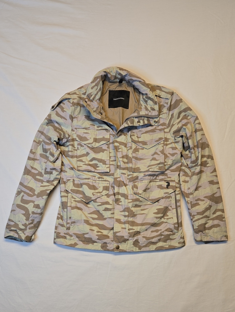 Peak Performance Beige & Green Camouflage Jacket with Packable Hood